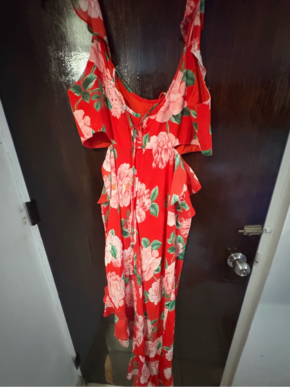 Ever New Red Floral High-Low Ruffle Maxi Dress. Size Large. - Picture 10 of 10